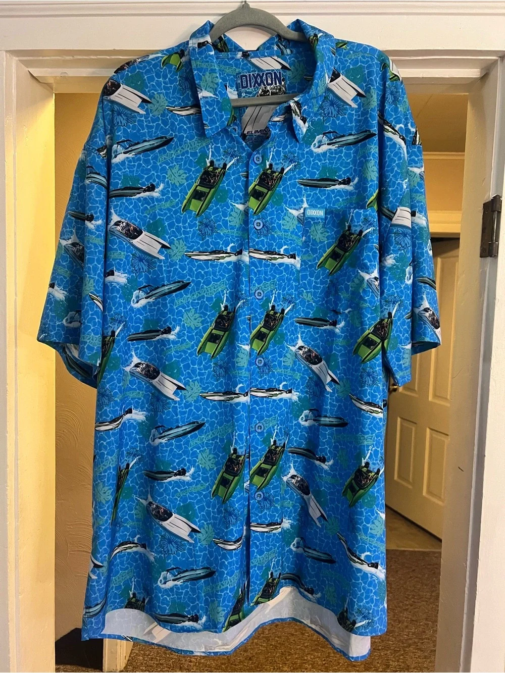 Dixxon Eliminator Boats Shirt Mens 4X Hawaiian Racing Water Print Short Sleeve